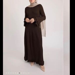 Zahraa the label Chic Brown Maxi Dress with Flared Sleeves